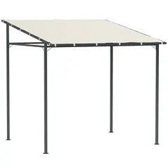 Outsunny 2.4 x 2.4 m Wall Mounted Pergola Gazebo with PA Coating Fabric and Metal Frame, UPF30+, Lean to Garden Gazebo, Wind Resistant Outdoor Sun Shade Shelter for Garden, Deck, Cream White - 1