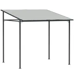 Outsunny 2.4 x 2.4 m Wall Mounted Pergola Gazebo with PA Coating Fabric, Metal Frame, UPF30+, Lean to Garden Gazebo, Light Grey - 1