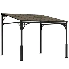 Outsunny 3 x 2.87 m Metal Lean-to Pergola, Wall-Mounted Hardtop Garden Pergola with Polycarbonate Roof and Metal-Aluminium Frame - 1