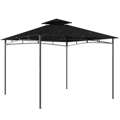 Outsunny 3 x 3 m Gazebo, Garden Gazebo with 2-Tier Roof, Metal Frame, Black - 1