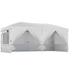 Outsunny 3 x 6 m Pop Up Canopy with UV50+ Protection Garden Gazebo with 6 Sidewalls, White - 1