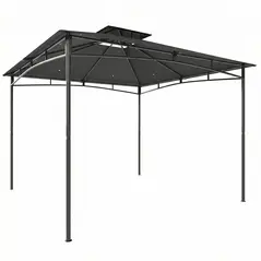 Outsunny 3 x 3 m Gazebo, Garden Gazebo with 2-Tier Roof, Metal Frame, Dark Grey - 1