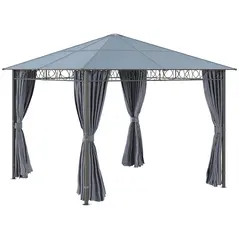 Outsunny 3 x 3(m) Hardtop Gazebo Canopy with Polycarbonate Roof, Permanent Pavilion Garden Gazebo with Curtains for Patio, Deck, Grey - 1
