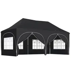 Outsunny 3 x 6m Pop Up Gazebo Shelter with Sides, 6 Sandbags, Peak Top Garden Party Tent Marquee with Carry Bag, Black - 1