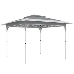Outsunny 3.5 x 3.5 m Pop Up Gazebo with One-Push Setup, UPF50+ Double Tier Garden Party Tent Marquee with Carry Bag, Dark Grey - 1