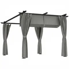 Outsunny 3 x 3 m Retractable Roof Pergola, with Curtains - Light Grey - 1