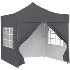 Outsunny 3 x 3 m Pop Up Gazebo with Sidewalls, UPF50+ Heavy Duty Garden Party Tent Marquee with Wheeled Carry Bag, Dark Grey - 1