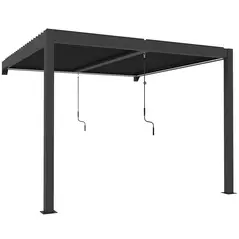 Outsunny 3 x 3 m Louvered Pergola with LED Lights, Metal Louvres, Wall Mounted Aluminium Patio Gazebo Pergola, Dark Grey - 1