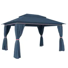 Outsunny 3 x 4 m Outdoor Garden Gazebo with Netting and Curtains, UPF50+ Patio Gazebo Permanent Pavilion Canopy, Dark Blue - 1