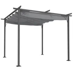 Outsunny 3 x 3(m) Metal Retractable Pergola, Garden Gazebo Metal Pergola Canopy Outdoor Sun Shade Shelter for Party BBQ, Grey - 1