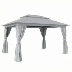 Outsunny 3 x 4 m Outdoor Garden Gazebo with Netting and Curtains, UPF50+ Patio Gazebo Permanent Pavilion Canopy, Dark Grey - 1