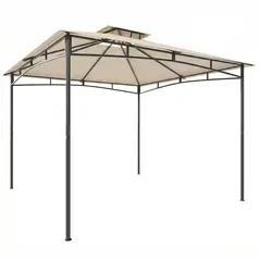Outsunny 3 x 3 m Gazebo, Garden Gazebo with 2-Tier Roof, Metal Frame, Khaki - 1