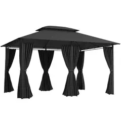 Outsunny 3 x 4m Steel Gazebo, with Curtains - Black - 1