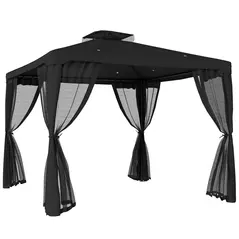 Outsunny 3 x 3 m Metal Gazebo, Garden Pavillion, Double Roof Outdoor Canopy Shelter with Mesh Sidewalls, Black - 1