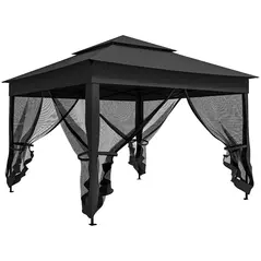 Outsunny 3 x 3(m) Pop Up Gazebo, Double-roof Garden Tent with Netting and Carry Bag, Party Event Shelter, Black - 1
