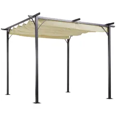 Outsunny 3 x 3(m) Metal Pergola with Retractable Roof, Garden Gazebo Metal Pergola Canopy. Outdoor Sun Shade Shelter for Party BBQ, Beige - 1