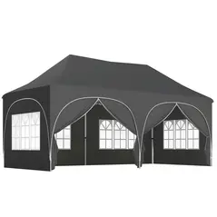 Outsunny 3 x 6m Pop Up Gazebo Shelter with Sides, 6 Sandbags, Peak Top Garden Party Tent Marquee with Carry Bag, Dark Grey - 1