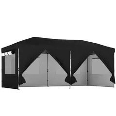 Outsunny 3 x 6 m Pop Up Canopy with UV50+ Protection Garden Gazebo with 6 Sidewalls, Black - 1