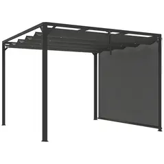 Outsunny 3 x 3m Aluminium Pergola, with Retractable Roof and Wall - Dark Grey - 1