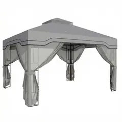 Outsunny 3 x 3.6 m Outdoor Garden Gazebo with Post Shelves, UPF50+ Patio Permanent Pavilion with Hook, Dark Grey - 1