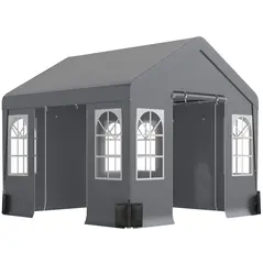 Outsunny 3 x 3 m Party Tent, Outdoor Canopy Tent Shelter with Removable Sidewalls, 4 Zipped Doors, for Parties, Wedding, Grey - 1