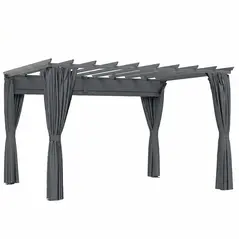 Outsunny 3.6 x 3 m Pergola with Retractable Roof Canopy, Curtains, Aluminium Garden Pergola Gazebo Sun Shade Shelter, Dark Grey - 1