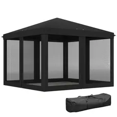Outsunny 3 x 3 m Pop Up Gazebo, 420D Garden Tent Canopy with Removable Mesh Sidewall Netting, Carry Bag for Garden Patio Outdoor, Black - 1