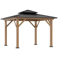 Outsunny 3.5 x 3.5m Outdoor Hardtop Gazebo Canopy with Two-tier Metal Roof and Solid Wood Frame Outdoor Patio Shelter for Patio, Garden, Black - 1