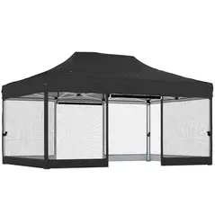Outsunny 3 x 4.5 m Pop Up Gazebo with Mesh Nettings, UPF50+ Heavy Duty Outdoor Garden Party Tent Marquee, Black - 1