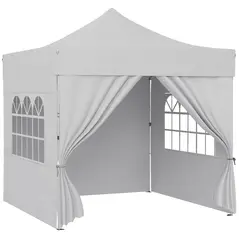 Outsunny 3 x 3 m Pop Up Gazebo with Sidewalls, UPF50+ Heavy Duty Garden Party Tent Marquee with Wheeled Carry Bag, Silver Grey - 1
