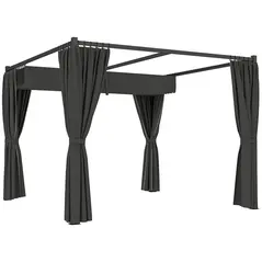 Outsunny 3 x 3(m) Retractable Pergola, Garden Gazebo Shelter with Curtains, for Grill, Patio, Deck, Charcoal Grey - 1