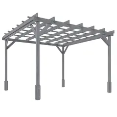 Outsunny 3 x 3 m Wooden Pergola Kit, Decorative Garden Gazebo Shelter with Stable Structure for Climbing Vines, Grey - 1