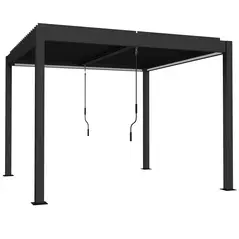 Outsunny 3 x 3 m Louvered Pergola with LED Lights, Metal Louvres, Aluminium Patio Gazebo Pergola, Dark Grey - 1