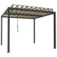 Outsunny 3 x 3 m Louvered Pergola with PC Roof, Aluminium Patio Gazebo Pergola Canopy with Drainage Gutters, Handle, Coffee - 1