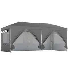 Outsunny 3 x 6 m Pop Up Canopy with UV50+ Protection Garden Gazebo with 6 Sidewalls, Dark Grey - 1
