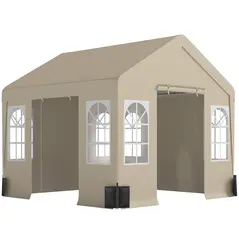 Outsunny 3 x 3 m Party Tent, Outdoor Canopy Tent Shelter with Removable Sidewalls, 4 Zipped Doors, for Parties, Wedding, Beige - 1