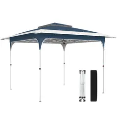 Outsunny 3.5 x 3.5 m Pop Up Gazebo with One-Push Setup, UPF50+ Double Tier Garden Party Tent Marquee with Carry Bag, Blue - 1