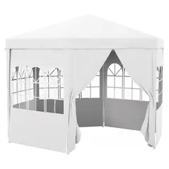Outsunny 4 m Party Tent Wedding Gazebo Outdoor Waterproof PE Canopy Shade with 6 Removable Side Walls - 1