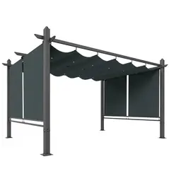 Outsunny 4 x 3 m Garden Pergola with Retractable Roof Canopy and Roll-Up Sides, Outdoor Gazebo Pergola Kit, Dark Grey - 1