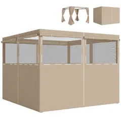 Outsunny 4 Pack Replacement Gazebo Curtains Privacy Panel for Most 3 x 3 m Gazebo, Outdoor Shelter Sidewalls, Khaki - 1