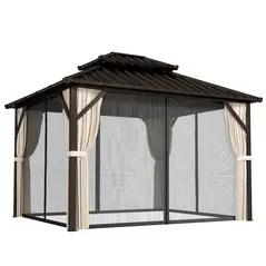 Outsunny 3x3 m Hardtop Gazebo Canopy with UPF50+ Double Galvanised Steel Roof, Aluminium Garden Gazebo Permanent Pavilion, Brown - 1