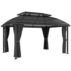 Outsunny 4 x 3m Aluminium Frame Hard Gazebo, with Accessories - Black - 1