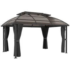 Outsunny 4 x 3m Aluminium Frame Hard Gazebo, with Accessories - Brown - 1