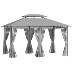 Outsunny 4m x 3(m) Metal Gazebo Canopy Party Tent Garden Pavillion Patio Shelter Pavilion with Curtains Sidewalls, Dark Grey - 1