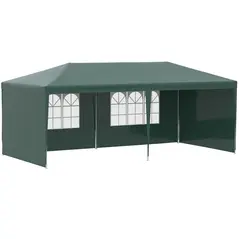 Outsunny 6x3 m Party Tent Gazebo Marquee Outdoor Patio Canopy Shelter with Windows and Side Panels, Green - 1