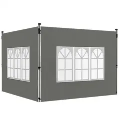 Outsunny Gazebo Side Panels, Sides Replacement with Window for 3x3(m) or 3x4m Pop Up Gazebo, 2 Pack, Dark Grey - 1