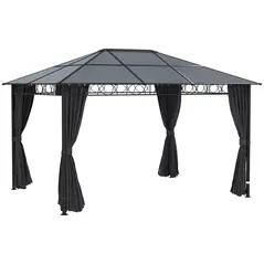 Outsunny Hardtop Gazebo Garden Pavilion with UV Resistant Polycarbonate Roof, Curtains, Steel & Aluminium Frame, 3 x 4m, Grey - 1