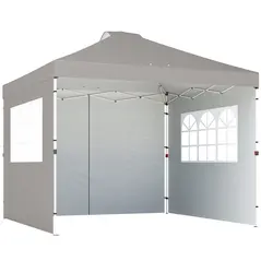 Outsunny Pop Up Gazebo Waterproof Height Adjustable Canopy with 3 Sidewalls Wheeled Bag for Parties 3 x 3 m Grey - 1
