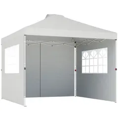 Outsunny Pop Up Gazebo Waterproof Height Adjustable Canopy with 3 Sidewalls Wheeled Bag for Parties 3 x 3 m White - 1