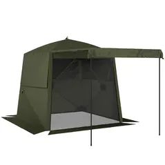 Outsunny Pop Up Gazebo Waterproof Instant Shelter with Awning Mesh Windows for Camping Patio 2 x 2 m, Army Green - 1